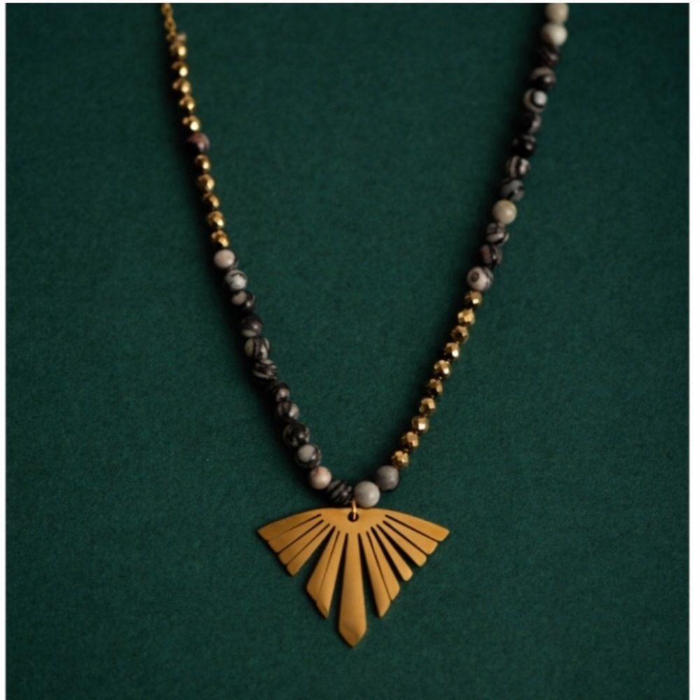 Golden Fall Leaf Charm Necklace with Howlite